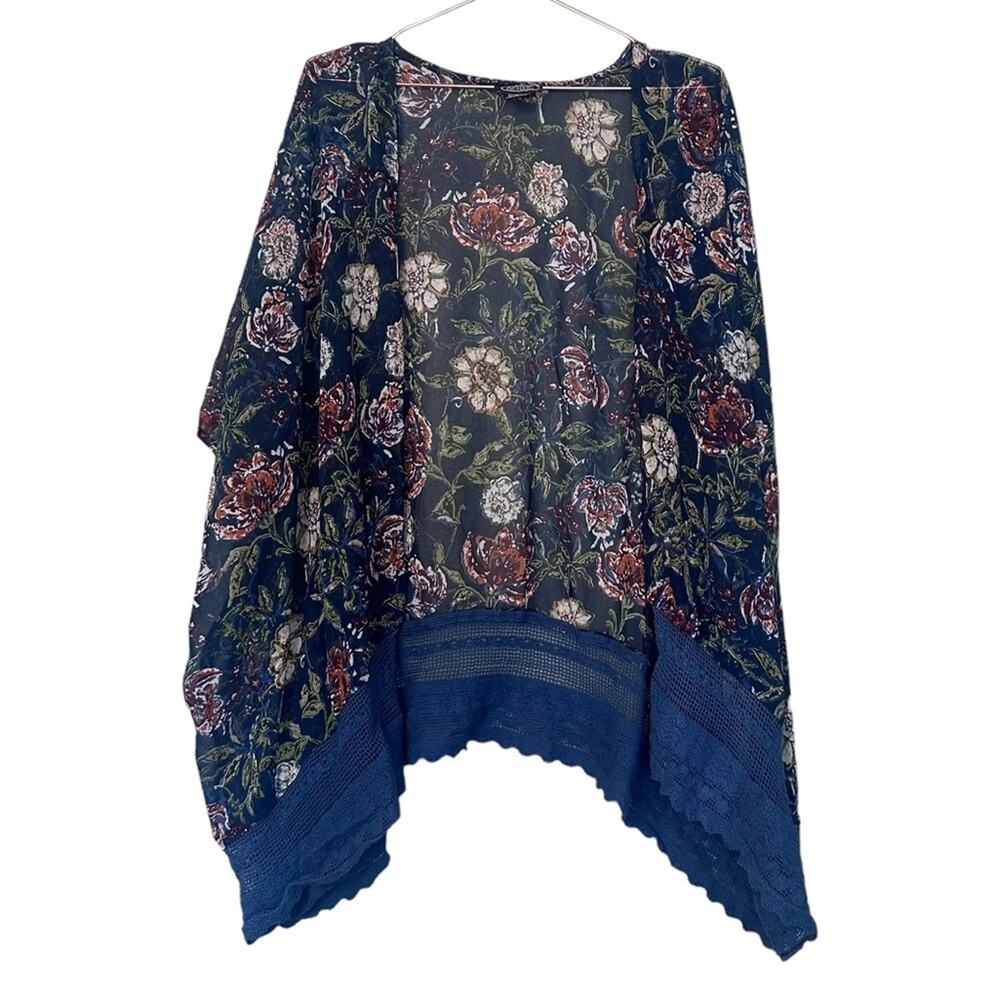 Angie open front lace trim floral kimono size small